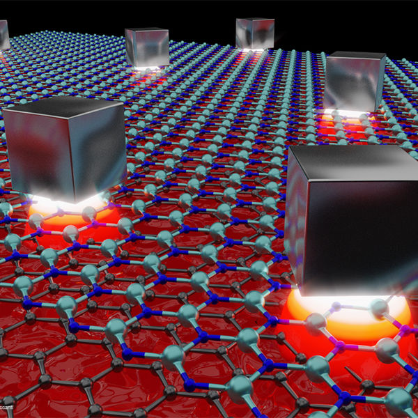 Graphene and metallic cubes enable the smallest cavities to date for infrared light - artistic impression.