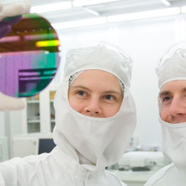 two lab researchers