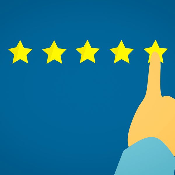 Five yellow stars with clicking hand