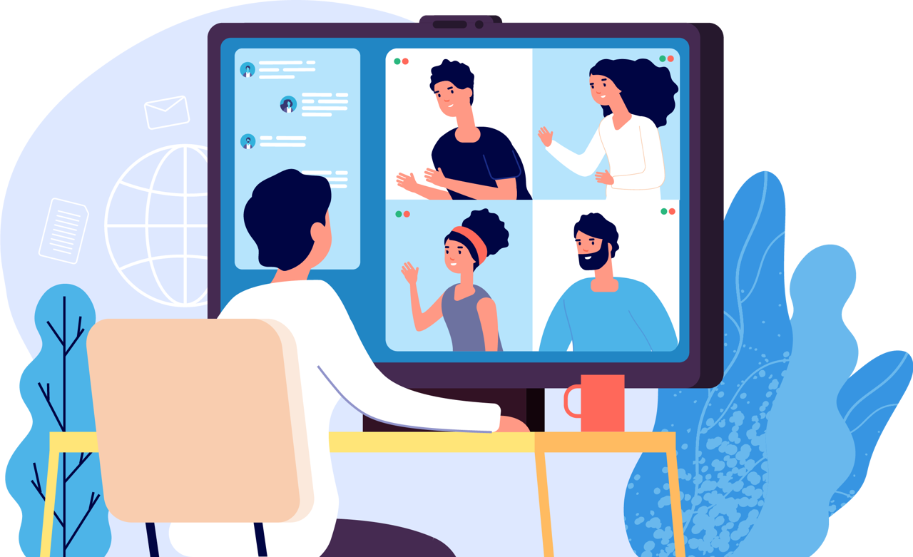 Virtual event, illustration of woman on a computer