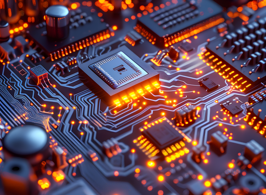 Luminous blue-orange microchip.