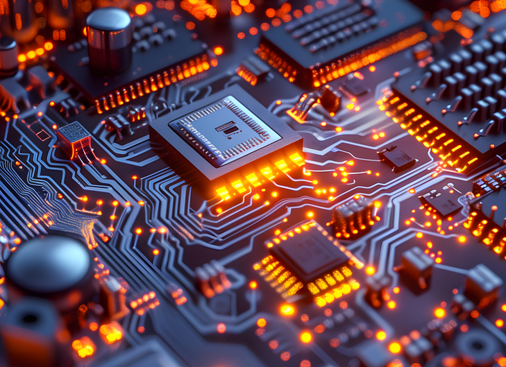 Luminous blue-orange microchip.