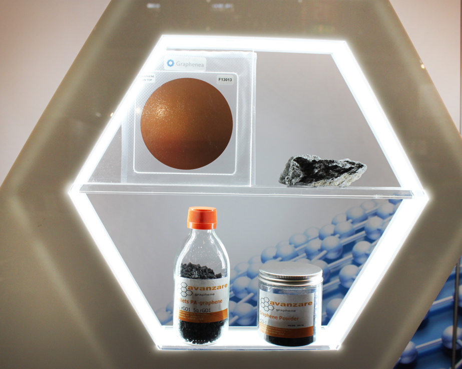 Graphene Flagship demos in a hexagonal shelf at MEDICA 2017